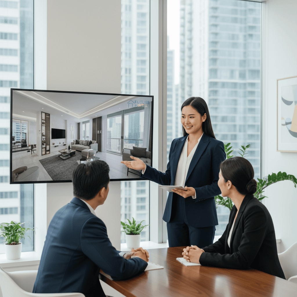 Confident real estate agent demonstrating professional skills learned from Ascend training
